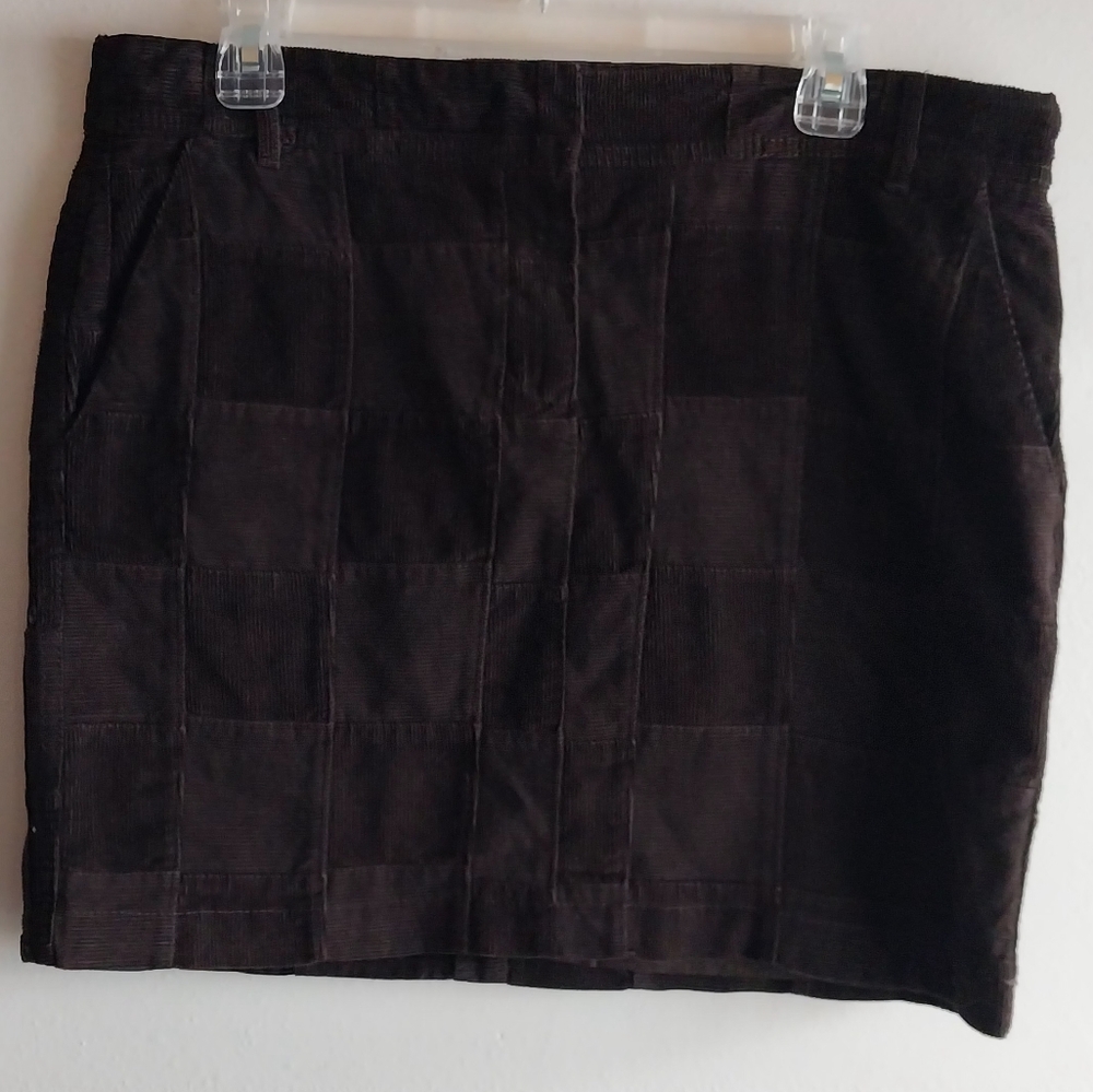LOFT Dark Brown Y2K Patchwork Corduroy Mini Pencil Skirt